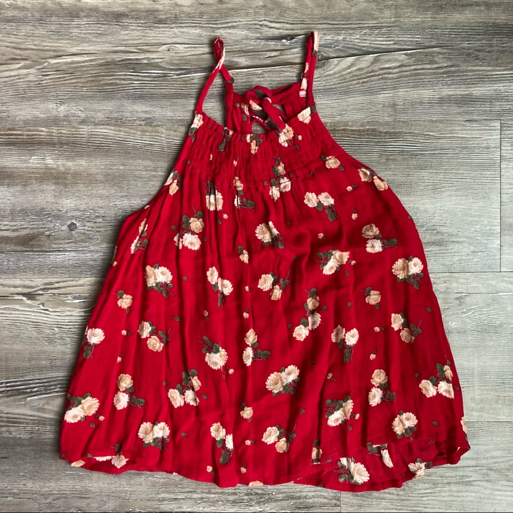 Red Floral Pleated Abercrombie Tank Top